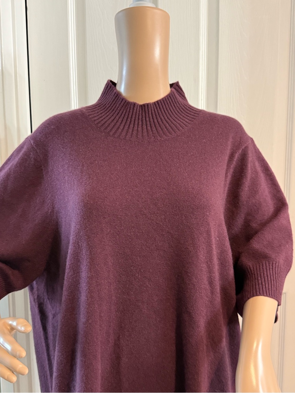 Chicos Short Sleeve Cashmere Sweater Plum Purple Size 3 XL High Neck Soft - Picture 2 of 11